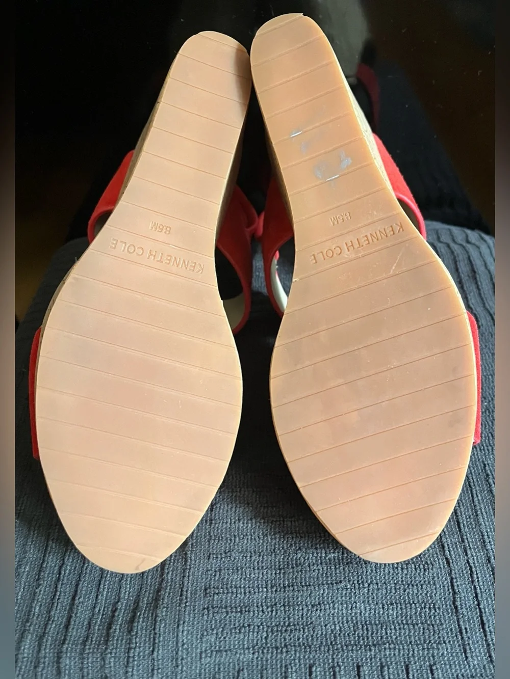 Kenneth Cole Red Suede Cork Wedge Sandals - Women